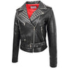 Womens Leather Studded Brando Style Jacket Salma Black 3