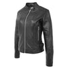Womens Soft Leather Casual Zip Biker Jacket Ruby Black 4