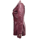 Womens Leather Double Breasted Trench Coat Sienna Burgundy 4