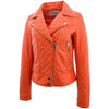 Womens Leather Biker Jacket with Quilt Detail Ziva Orange 4