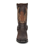leather boots with eagle stitching