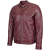 Mens Biker Leather Jacket Standing Collar Bowie Burgundy 3