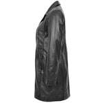 Womens Real Leather Mac Coat 3/4 Length Classic Style F99 Black 4