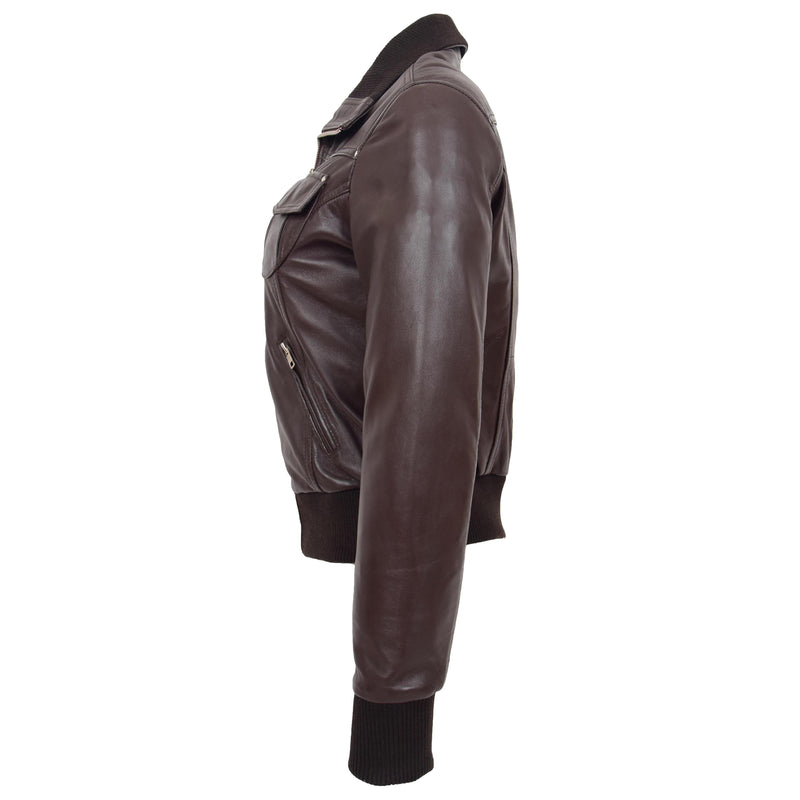 Womens Leather Classic Bomber Jacket Motto Brown 4
