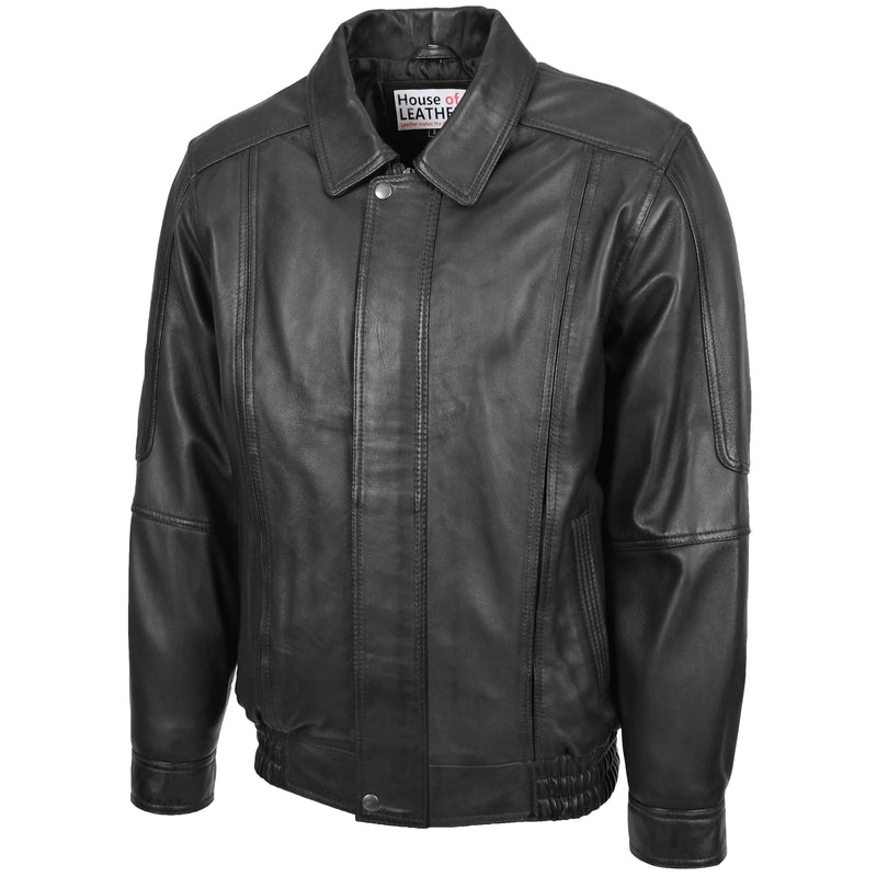 Mens Bomber Leather Jacket Classic Style Jim Black 3