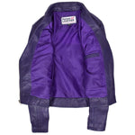 Womens Real Leather Biker Cross Zip Fashion Jacket Remi Purple 5