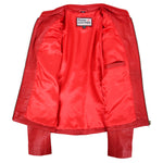 Womens Leather Standing Collar Jacket Becky Red 5