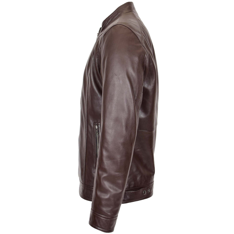 Mens Soft Leather Casual Plain Zip Jacket Matt Brown 4