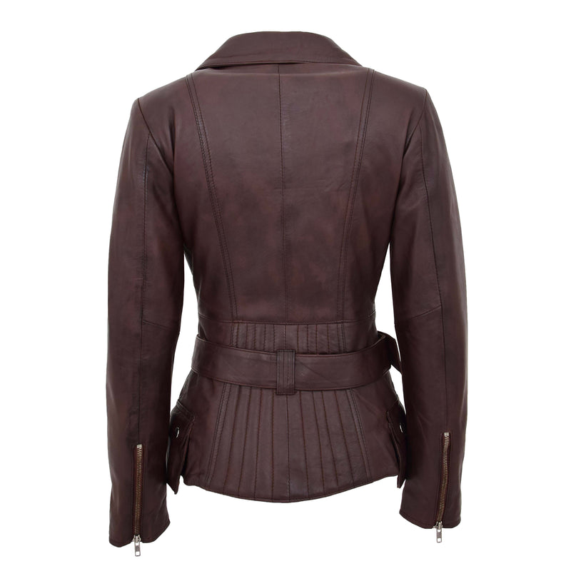 Womens Leather Hip Length Biker Jacket Celia Brown 1