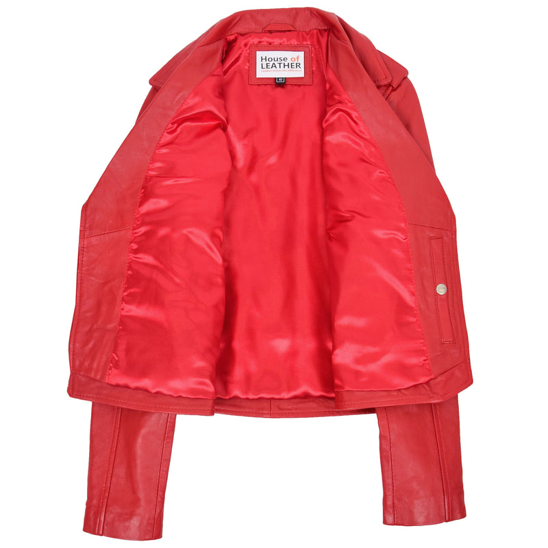 Womens Real Leather Biker Brando Style Jacket Mia Red 5
