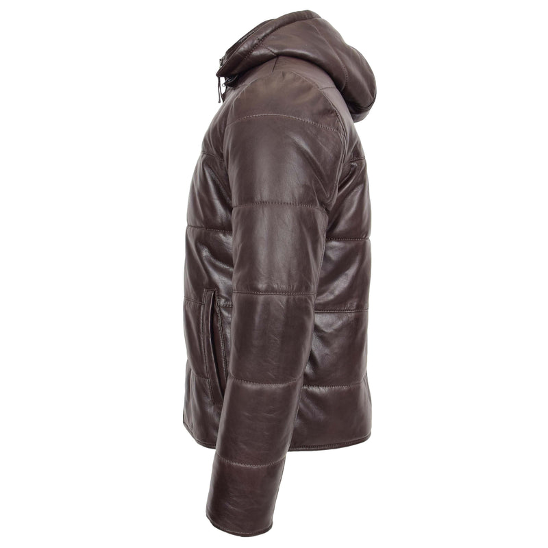 Mens Leather Hooded Puffer Jacket Rory Brown 4