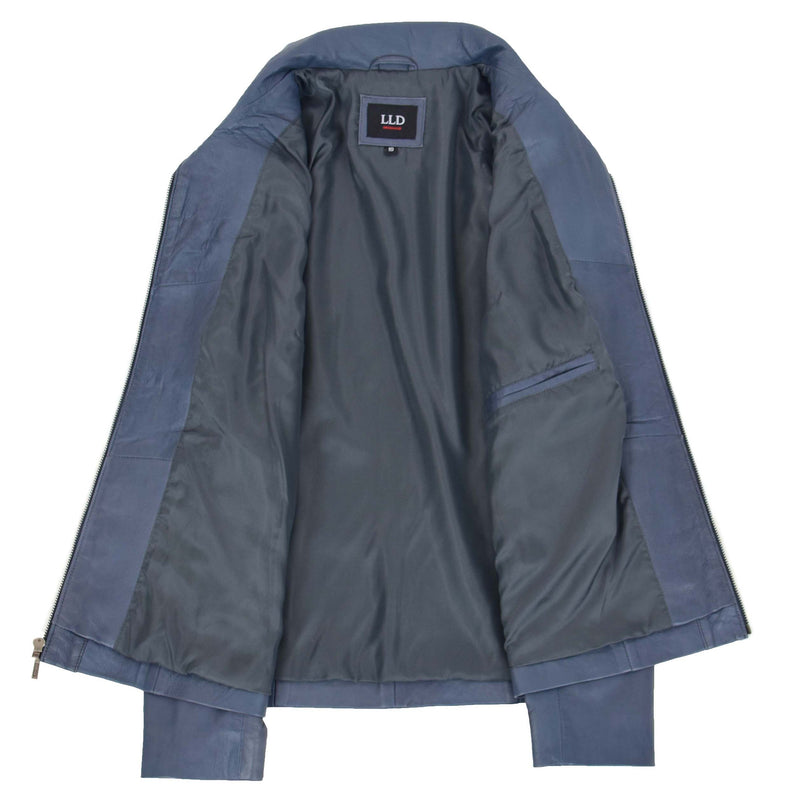 Womens Classic Zip Fastening Leather Jacket Julia Blue 6