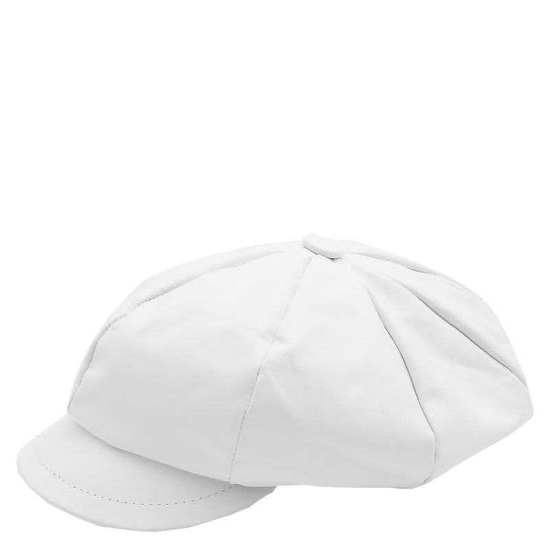 Womens Real Leather Peaked Beret Cap Ballon White 2