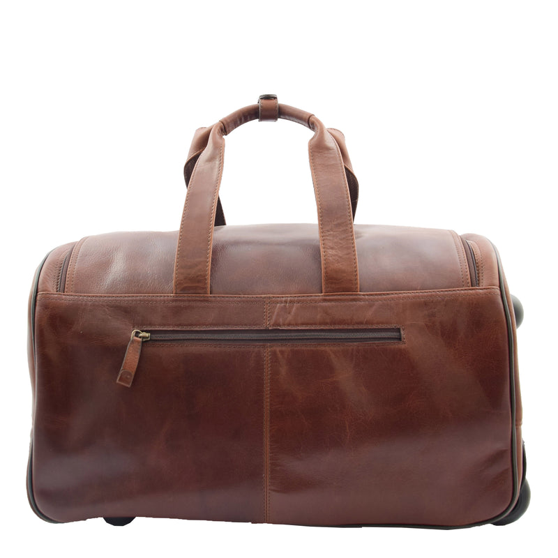 Real Leather Wheeled Holdall Duffle Bag Combrew Brown Back