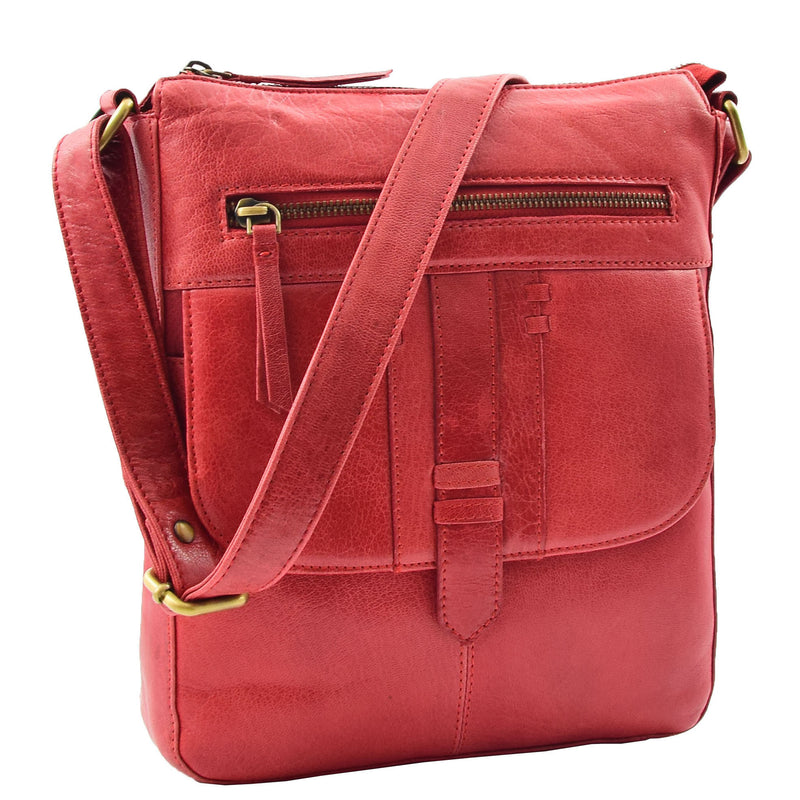Womens Leather Cross Body Messenger Bag HOL360 Red