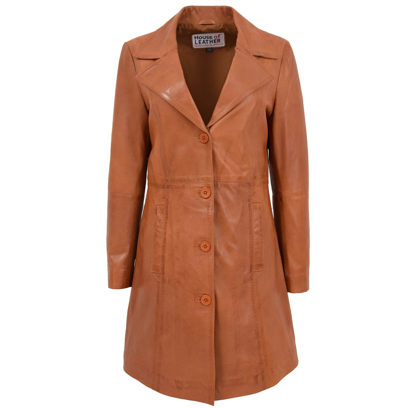 Womens 3/4 Length Soft Leather Classic Coat Macey Tan