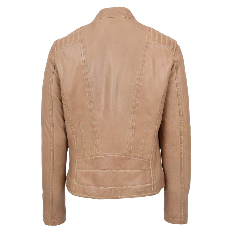 Womens Real Leather Classic Biker Jacket Sophia Beige 1