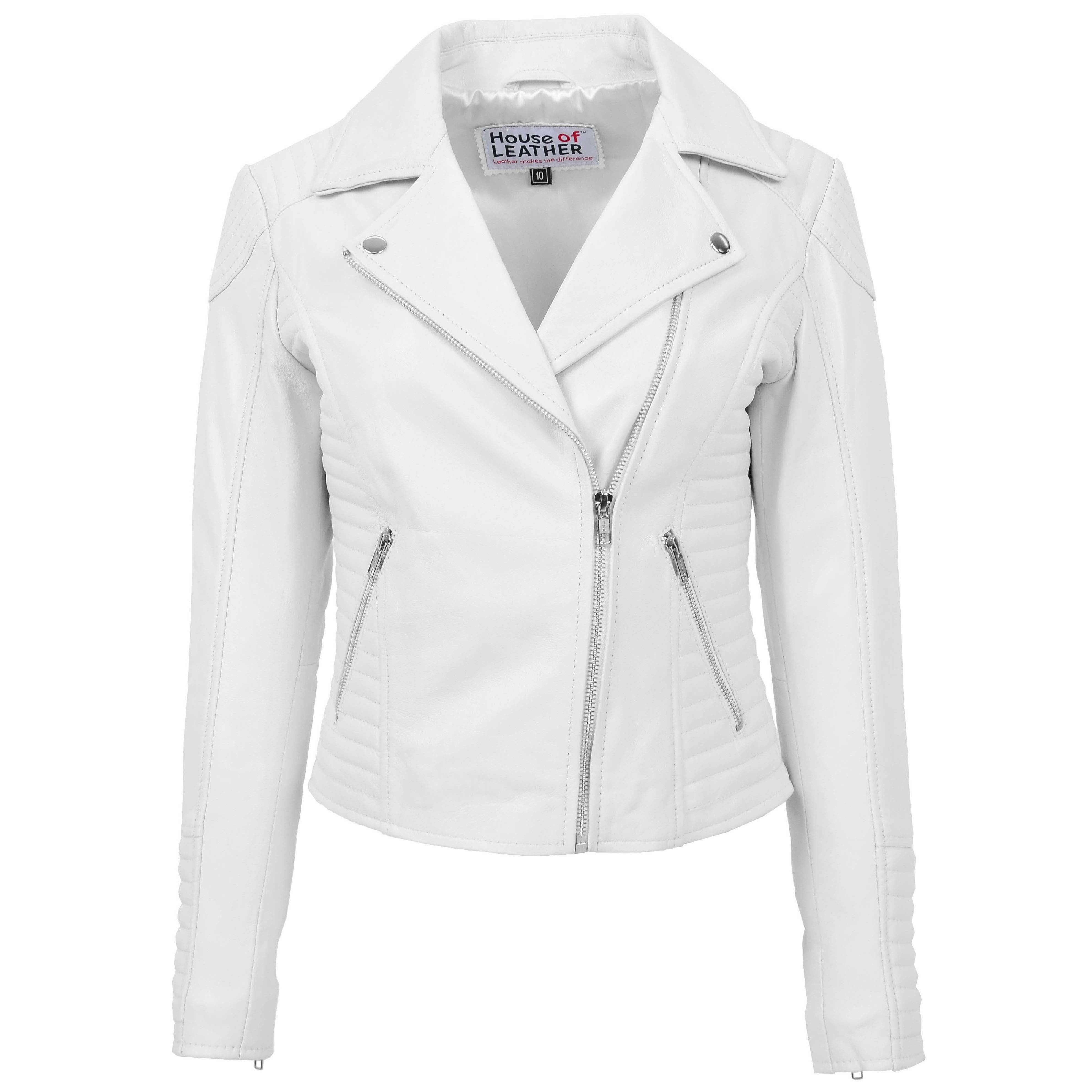 Womens Soft Leather Cross Zip Biker Jacket White House of Leather