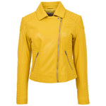 Womens Soft Leather Cross Zip Biker Jacket Anna Yellow 2