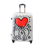 Four Wheels Big Heart Shape Printed Suitcase H820 White 7