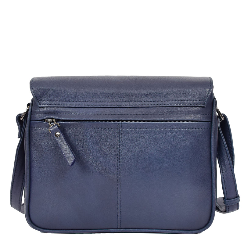 Womens Leather Cross Body Bag Casual Flap over Organiser HOL324 Navy
