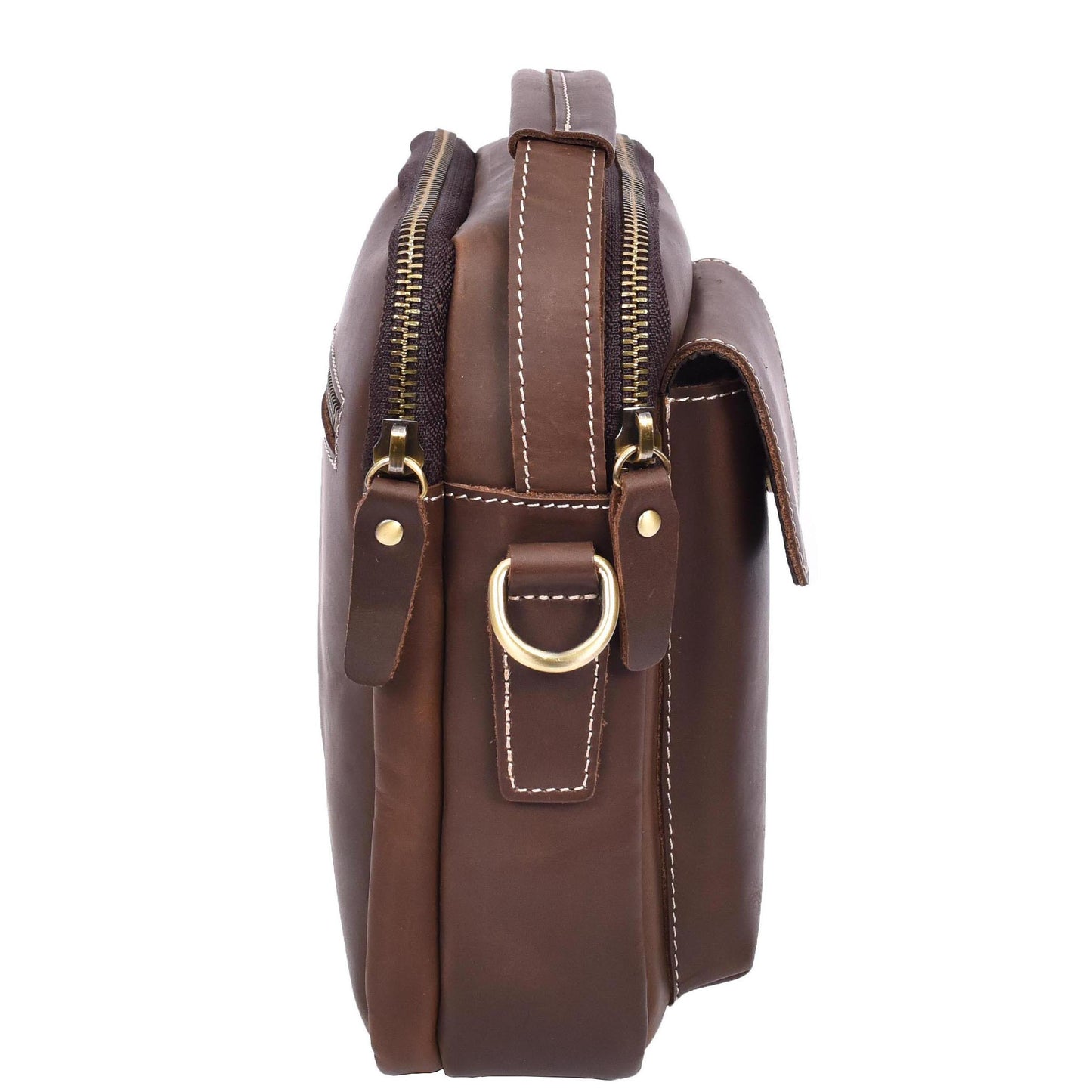 Mens Leather Small Cross Body Flight Bag Hudson Brown Hunter-4