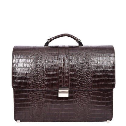 Mens Real Leather Croc-Print Briefcase Classic Bag Organiser Messenger Carter Brown-7