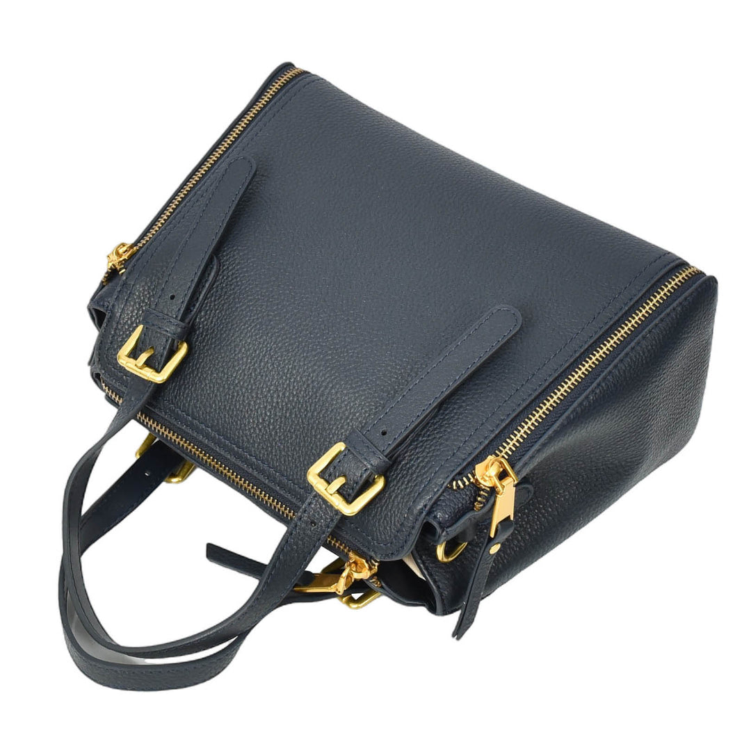 Womens Real Leather Handbag Small Size Top-Handle Style Juniper Blue-5