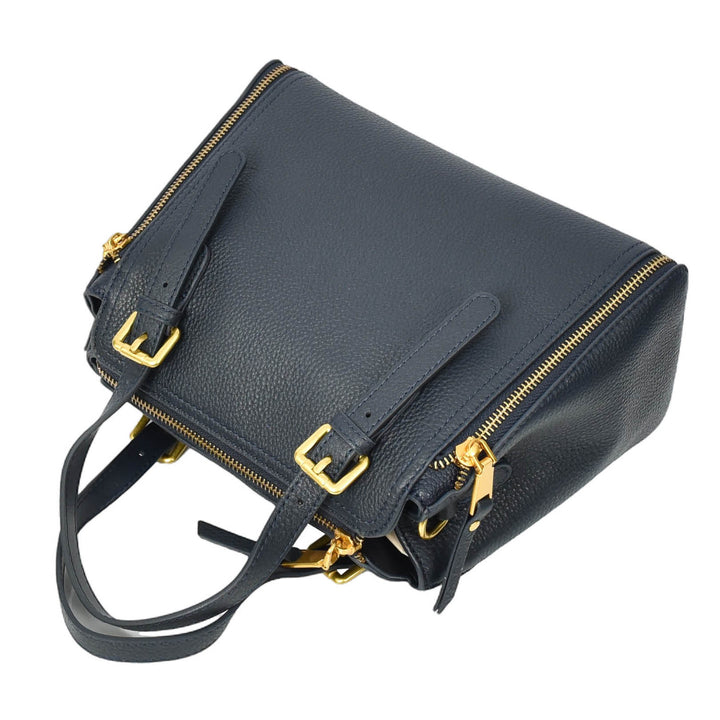 Womens Real Leather Handbag Small Size Top-Handle Style Juniper Blue-5