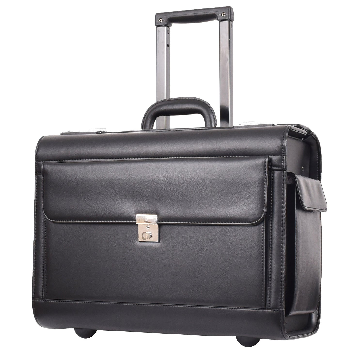 Wheeled Leather Pilot Case Flight Carry on Cabin Bag HOL691 Black 9