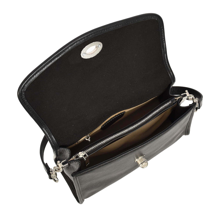 Women's Genuine Leather Flap-Over Crossbody Shoulder Bag with 2-in-1 Style Arden Black