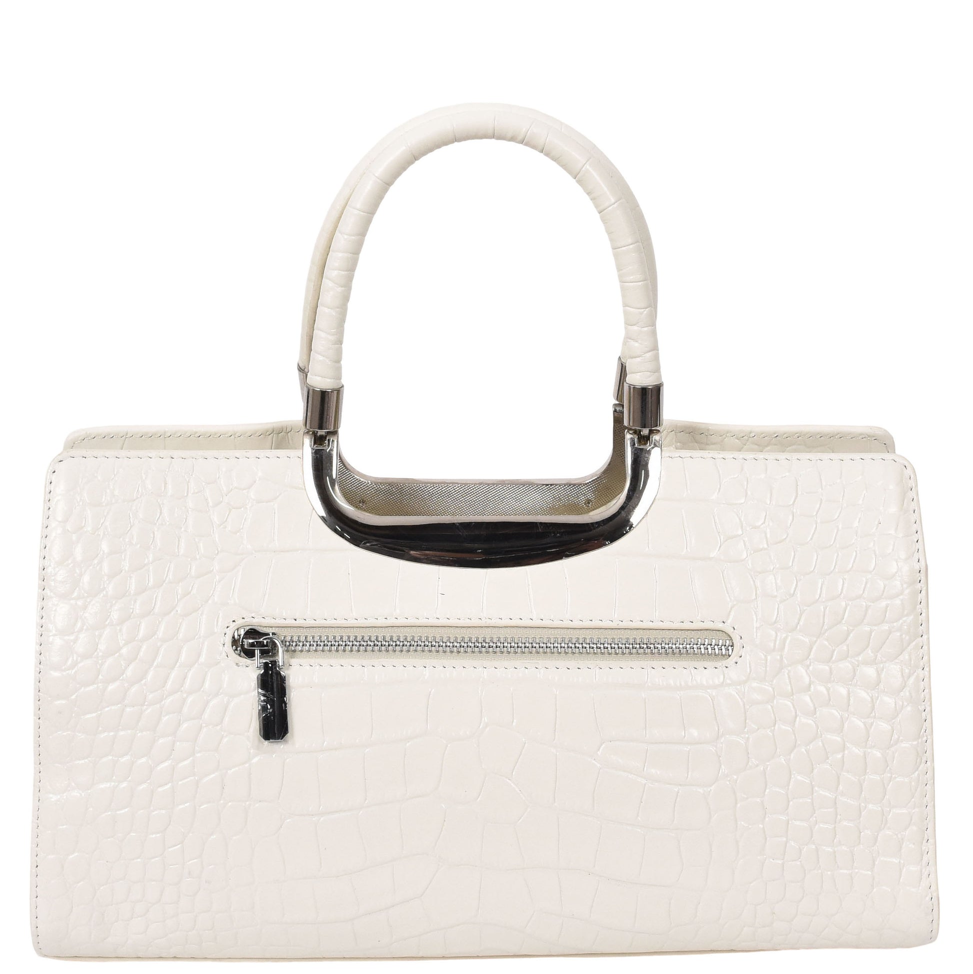 Womens Leather Croc Print Handbag Madeline White 1