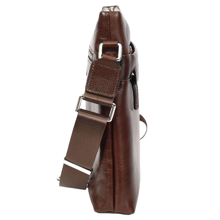 Mens Real Leather Cross body Bag Messenger Shoulder Flight Bag Classic Design Zion Brown