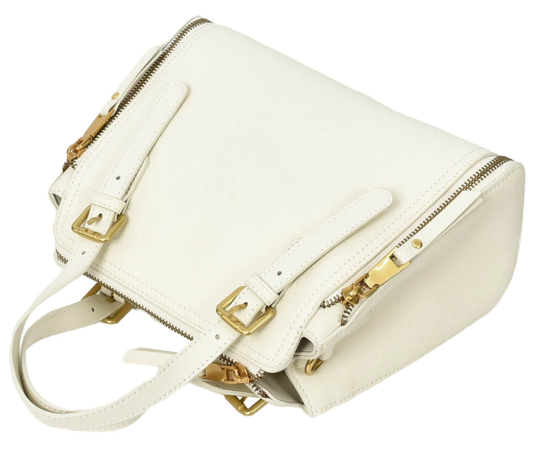 Womens Real Leather Handbag Small Size Top-Handle Style Juniper White-5