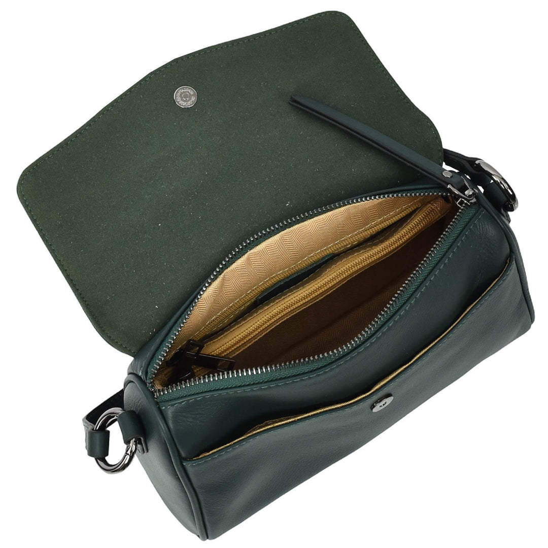Womens Real Leather Cross Body Bag Small Organiser Classic Style Colette Green-6