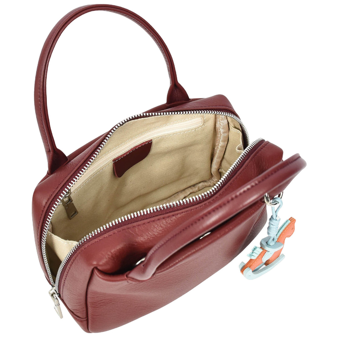 Womens Real Leather Handbag Small Top-Handle Style Beatrice Burgundy