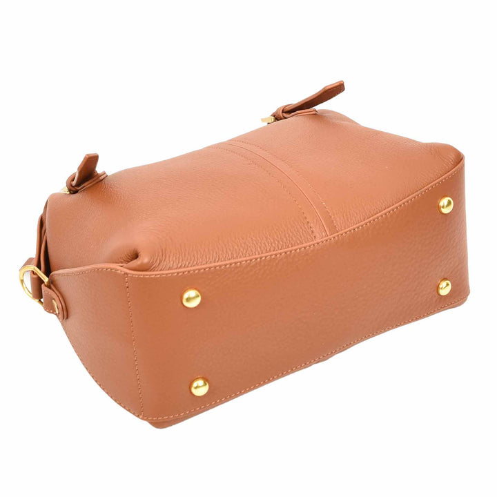 Women's Leather Satchel Handbag Top Handle Crossbody Purse Freya Brown 7
