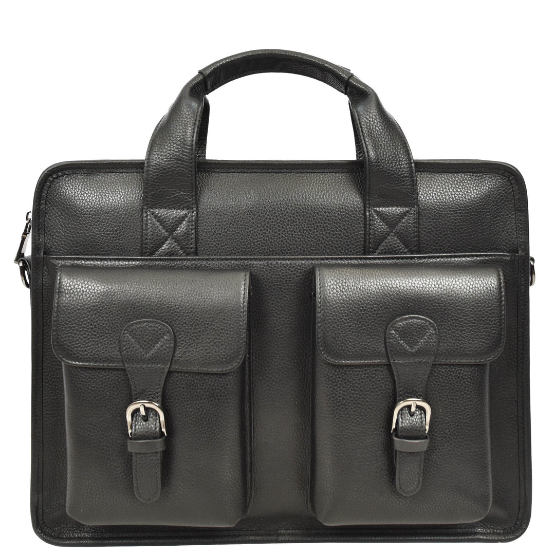 Men's Leather Briefcase Business Work Bag office Messenger Thorne Black 10
