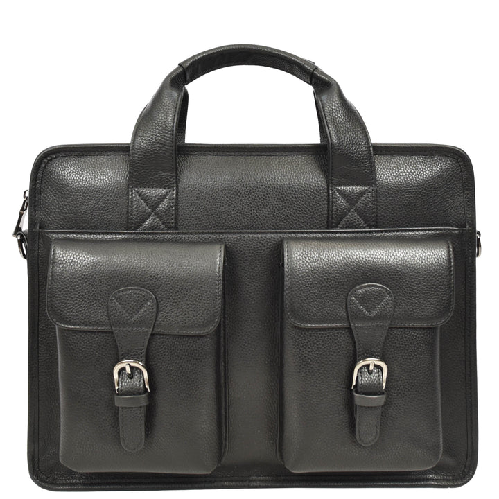 Men's Leather Briefcase Business Work Bag office Messenger Thorne Black 10