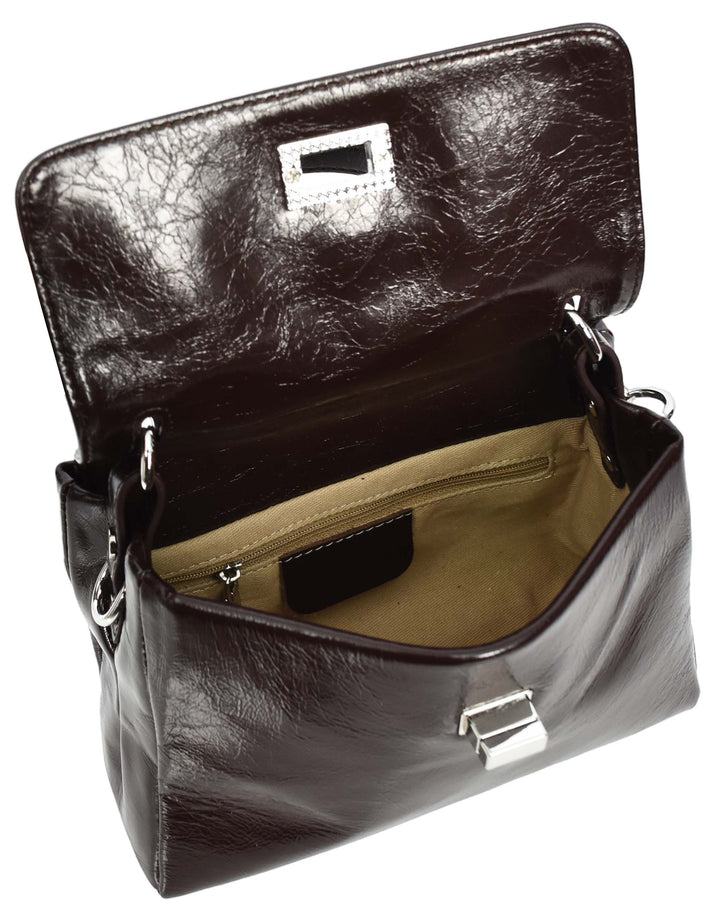 Womens Real Leather Handbag Mini Top-Handle Tote Style Aria Brown-6