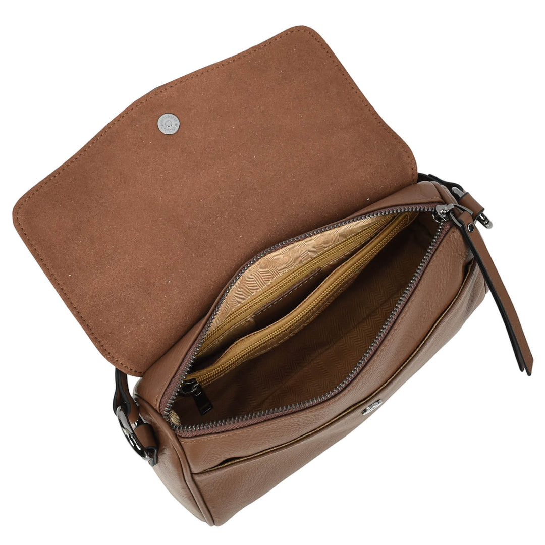 Womens Real Leather Cross Body Bag Small Organiser Classic Style Colette Brown-6