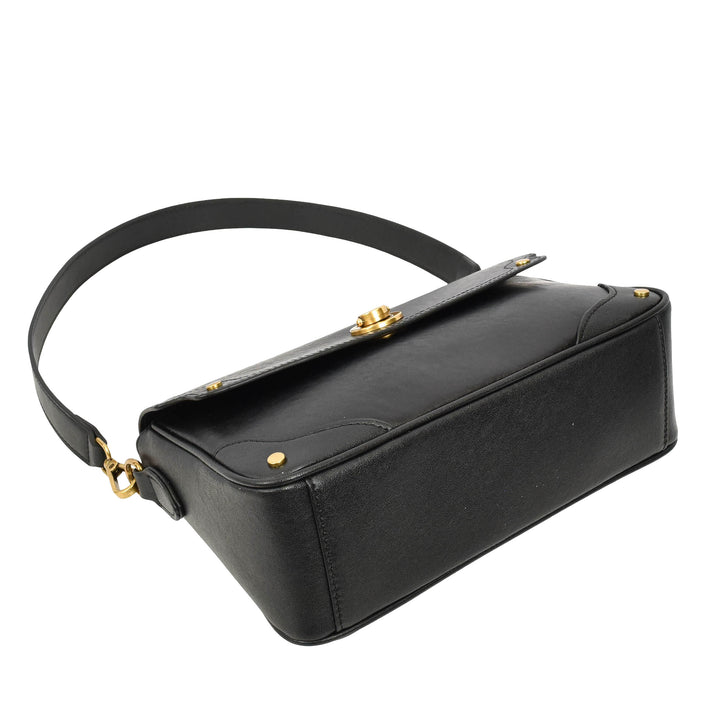 Women's Leather Crossbody Handbag Flap over Turn Lock Bag Beverly Black 6