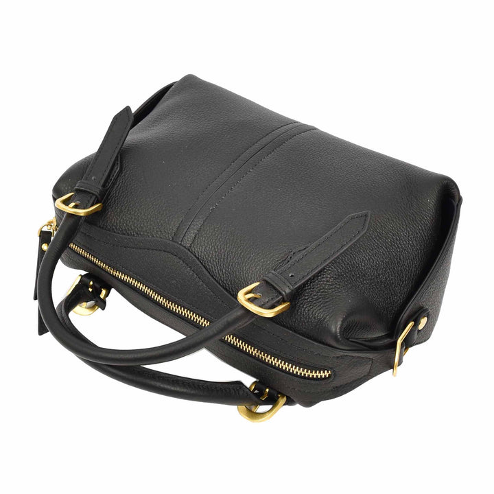 Women's Leather Satchel Handbag Top Handle Crossbody Purse Freya Black 7