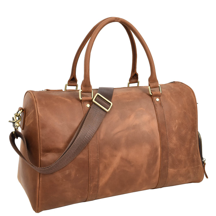 Men's Real Leather Holdall Weekend Duffel Bag Reeve Tan 10