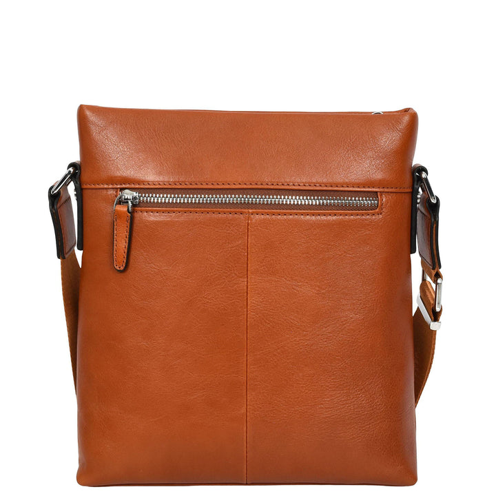 Mens Real Leather Cross body Bag Messenger Shoulder Flight Bag Classic Design Zion Tan