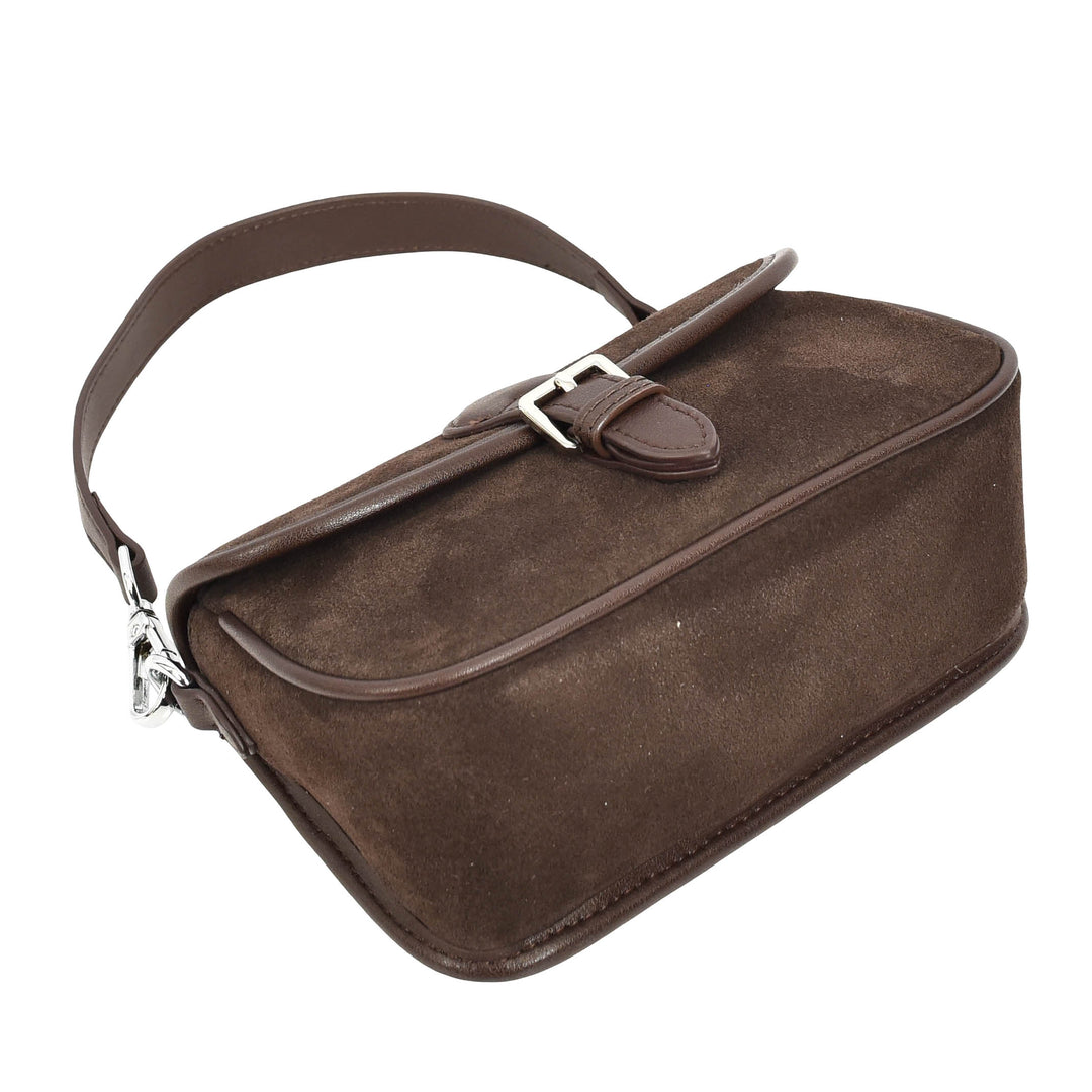Women’s Real Suede Crossbody Bag Small Handbag Elodie Black Coffee 7