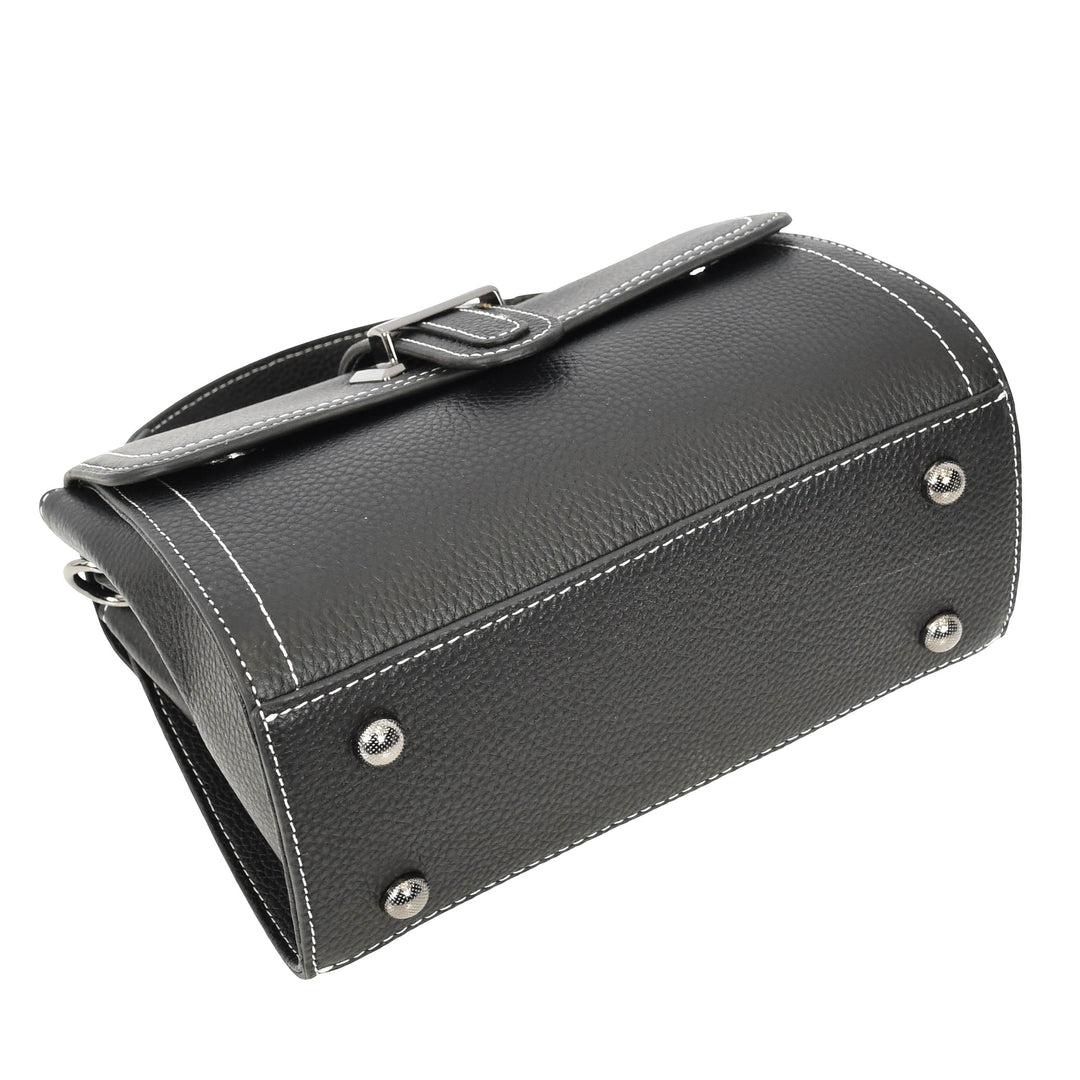 Womens Leather Shoulder Handbag Top Handle Crossbody Bag Polly Black 5
