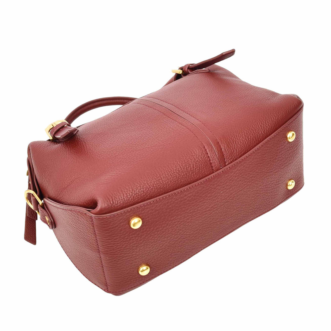 Women's Leather Satchel Handbag Top Handle Crossbody Purse Freya Red 7