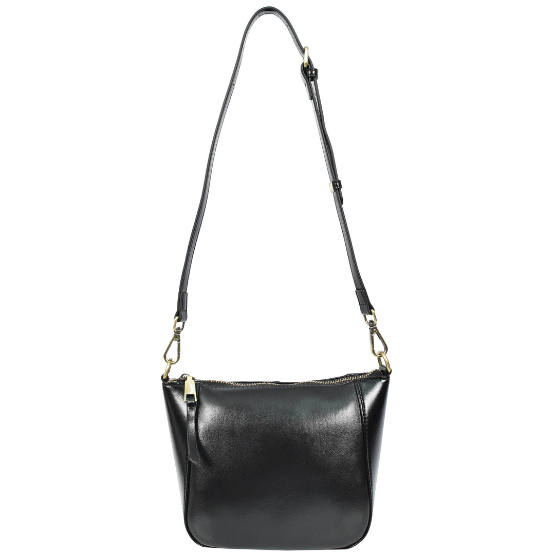 Womens Real Leather Cross Body Bag Small Size Sling Pouch Catherine Black-4