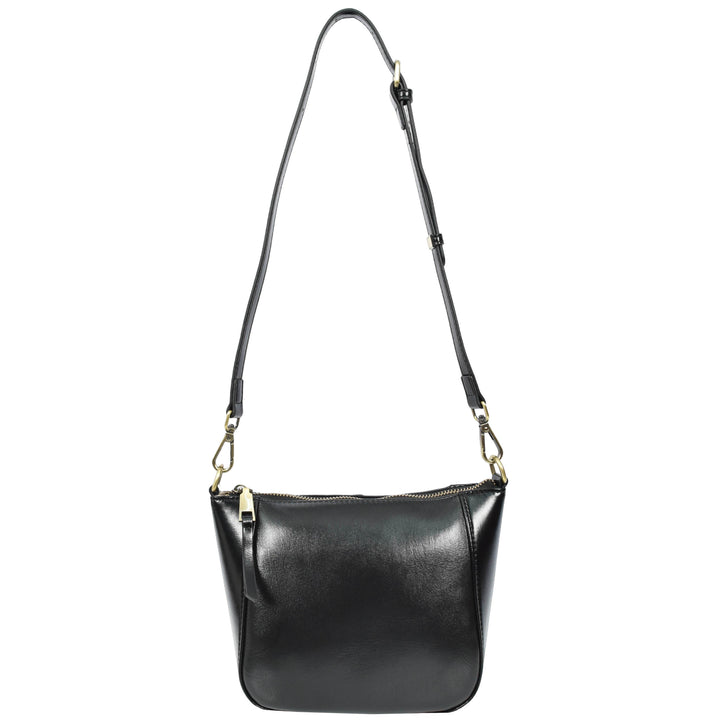 Womens Real Leather Cross Body Bag Small Size Sling Pouch Catherine Black-4